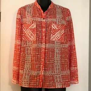 Anne Klein Button Down Orange & White Print Blouse